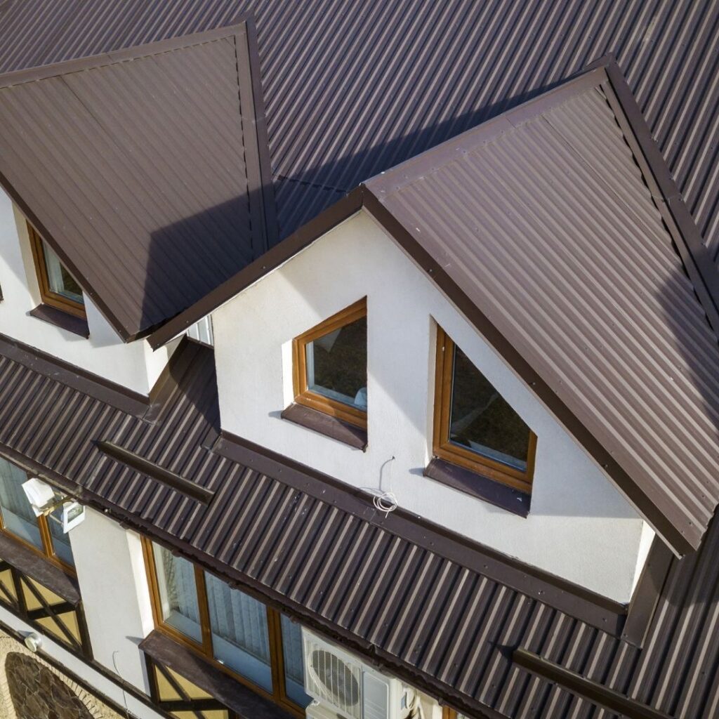 Brown corrugated metal roofing panels on a building